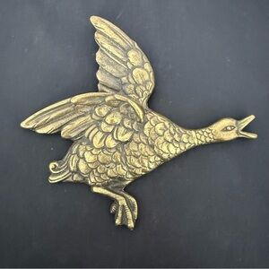 Vintage Cast Metal Brass Flying Duck Goose Hanging Wall Art Retro MCM